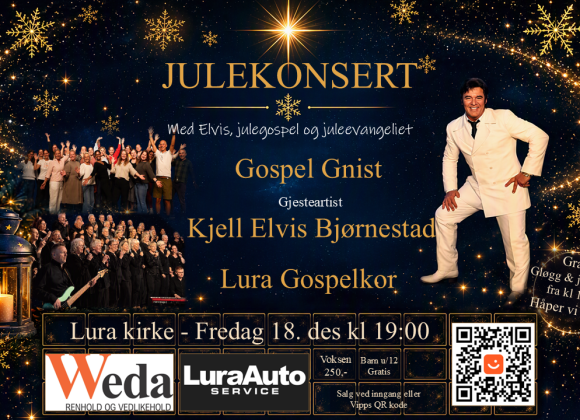 Julekonsert 2 Lura kirke 2026 – Lura Gospelkor -Gospel Gnist - Kjell Elvis Bjørnestad - Bred Julekonsert 18. des. kl 19.00