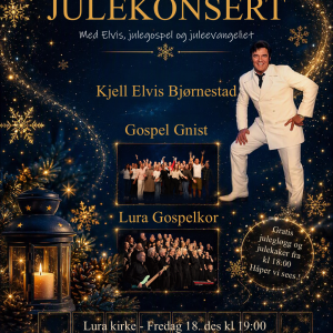 Julekonsert Lura kirke 2026 – Lura Gospelkor -Gospel Gnist - Kjell Elvis Bjørnestad - Sandnes Julekonsert 18. desember kl 19.00